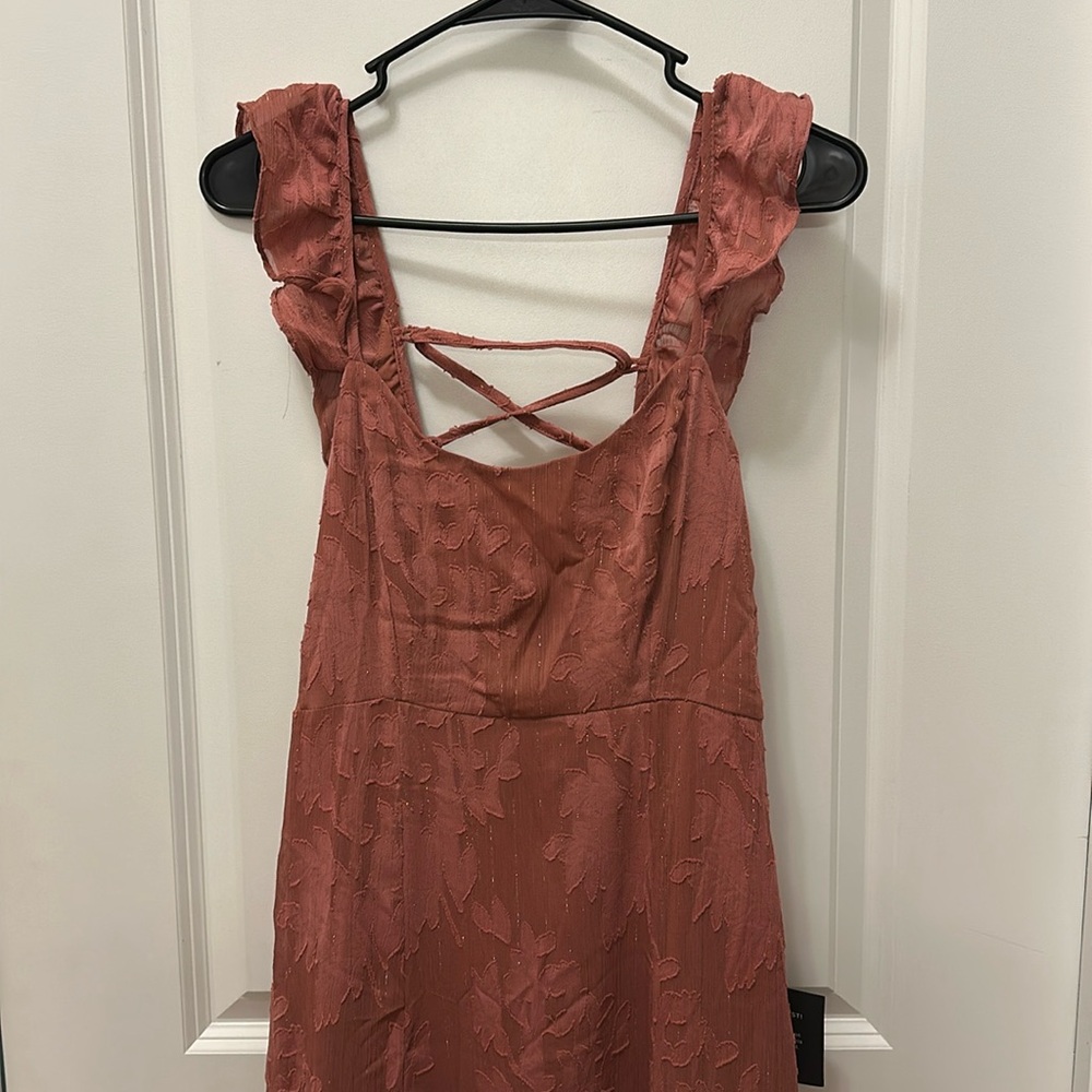 Lulu's Dusty Rose Maxi Dress with Textured Floral Detail